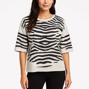 Marc New York Zebra Print Short Sleeve Sweatshirt Large Oversized Crewneck